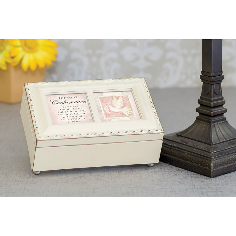 [Australia] - Cottage Garden On Your Confirmation Matte Ivory Jewelry Music Box Plays Ave Maria 