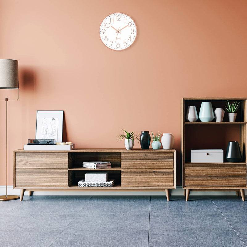 [Australia] - Foxtop Modern Wall Clock 12 Inch Non-Ticking Rose Gold Wall Clock Silent Battery Operated Round Quartz Clock for Living Room Bedroom Home Office School Decor 