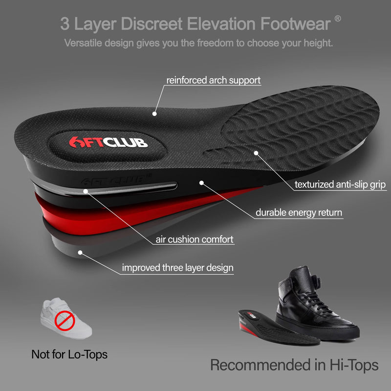 [Australia] - 6FT Original Invisible Height Increase Insole 3 Layers (2.35”+) Discreet Elevation Footwear Air Cushion Elevator Shoe Lifts Heel Inserts for Hi-Tops (US 7.5-11.5) 