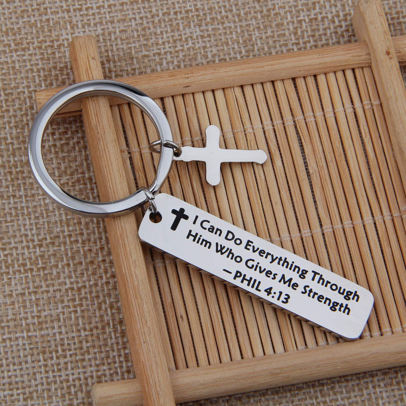 [Australia] - LQRI Christian Gifts I Can Do Everything Through Him Who Gives Me Strength Philippians 4:13 Keychain Christian Jewelry Gifts (silver) 