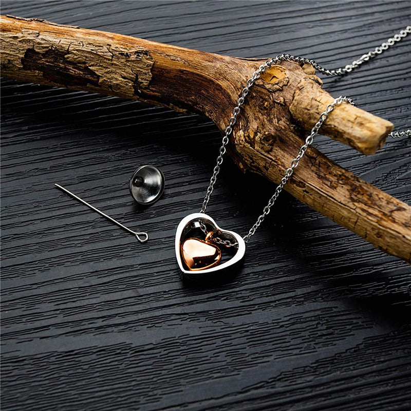 [Australia] - QeenseKc Rose Gold Double Heart Urn Necklaces for Human Pet Ashes Cremation Jewelry for Ashes Keepsake Memorial Pendant Jewelry Sister 