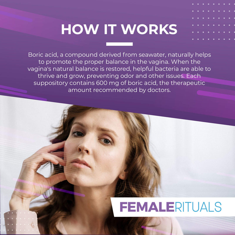 [Australia] - Female Rituals Boric Acid Suppositories 600 mg - Vaginal Pills for PH Balance Odors Yeast Infection Treatment - USA Made Feminine Hygiene Products - Vaginal Suppository Yoni Pops Pearls (30 Count) 