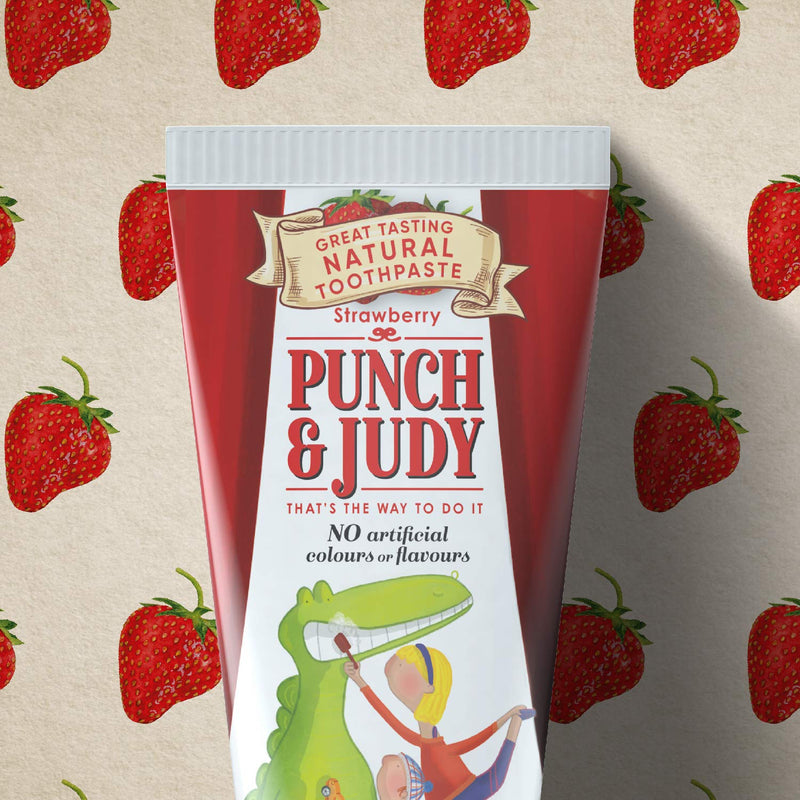 [Australia] - Punch & Judy - Natural Toothpaste for Kids, Flavoured Toothpaste for Children, Fluoride 1000 ppm, Sugar Free (Natural Strawberry (2 x 50ml) 50 ml (Pack of 2) 