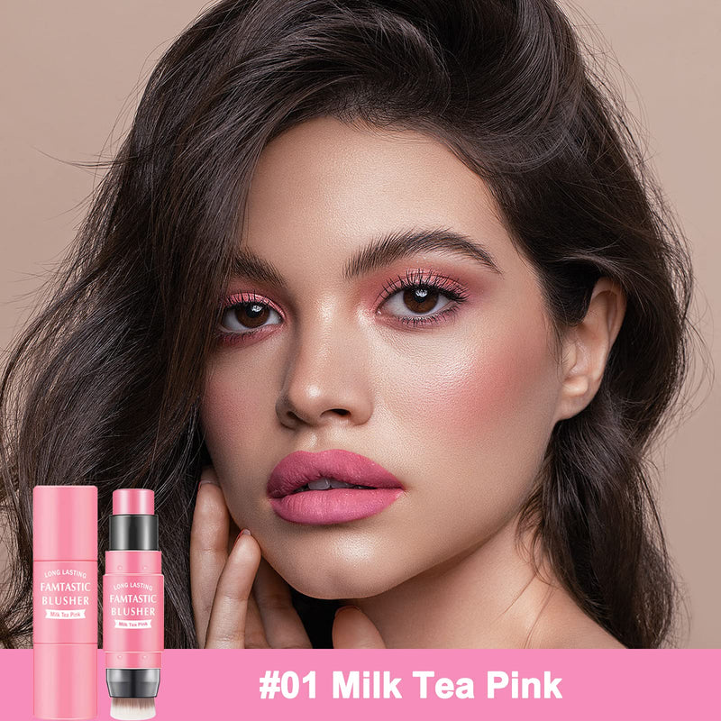 [Australia] - Erinde 3-in-1 Cheek Blush & Lip Tint & Eyeshadow, Creamy Blush Stick for Cheeks & Lips with Brush, Buildable Lightweight Hydrating formula, Easy To Use, Stay All Day(01#Milk Tea Pink) 01#Milk Tea Pink 