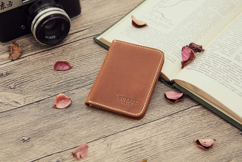 [Australia] - DUEBEL Full-grain Genuine Leather Slim Front Pocket Wallets, Minimalist Thin Card Holder, Card Case Wallet Dbl01-brown With Magnet 