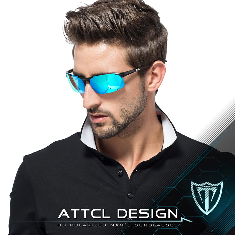 [Australia] - ATTCL Men's Fashion Driving Polarized Sunglasses for Men - Al-Mg metal Ultralight Frame Black-blue As the picture 