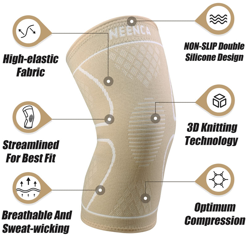 [Australia] - NEENCA 2 Pack Knee Brace, Knee Compression Sleeve Support for Knee Pain, Running, Work Out, Gym, Hiking, Arthritis, ACL, PCL, Joint Pain Relief, Meniscus Tear, Injury Recovery, Sports Large 2 Pack - Skin 