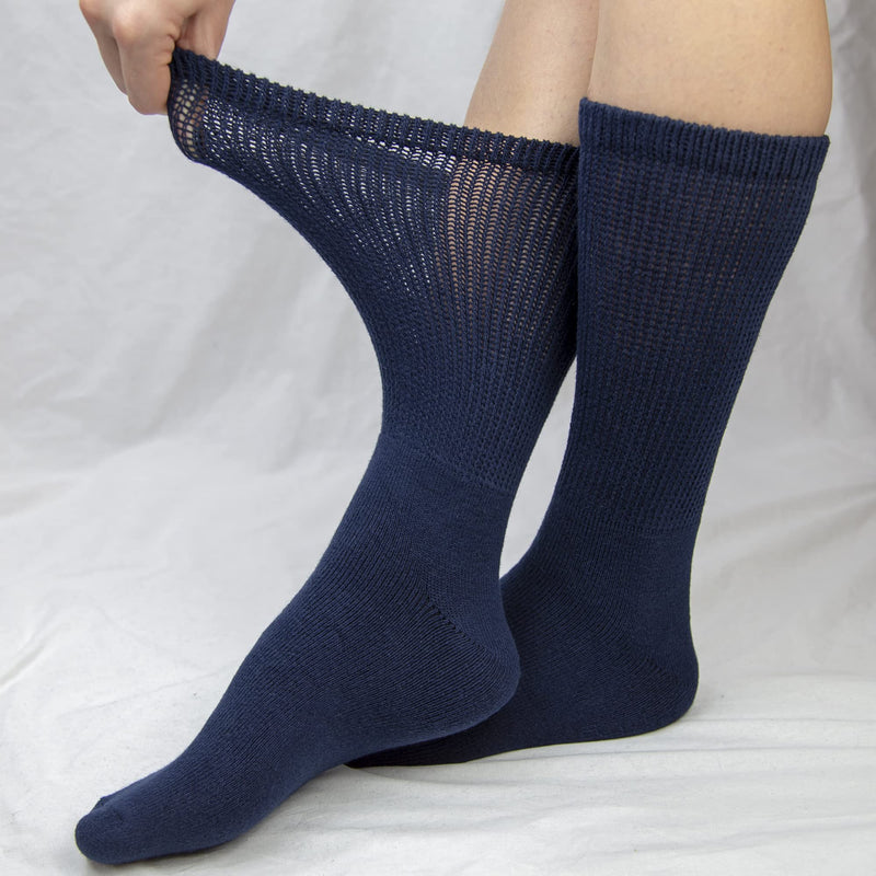 [Australia] - 6 Pairs of Women’s Neuropathy Diabetic Extra Stretchy Cotton Crew Socks (Shoe Size 6-10, Navy) 