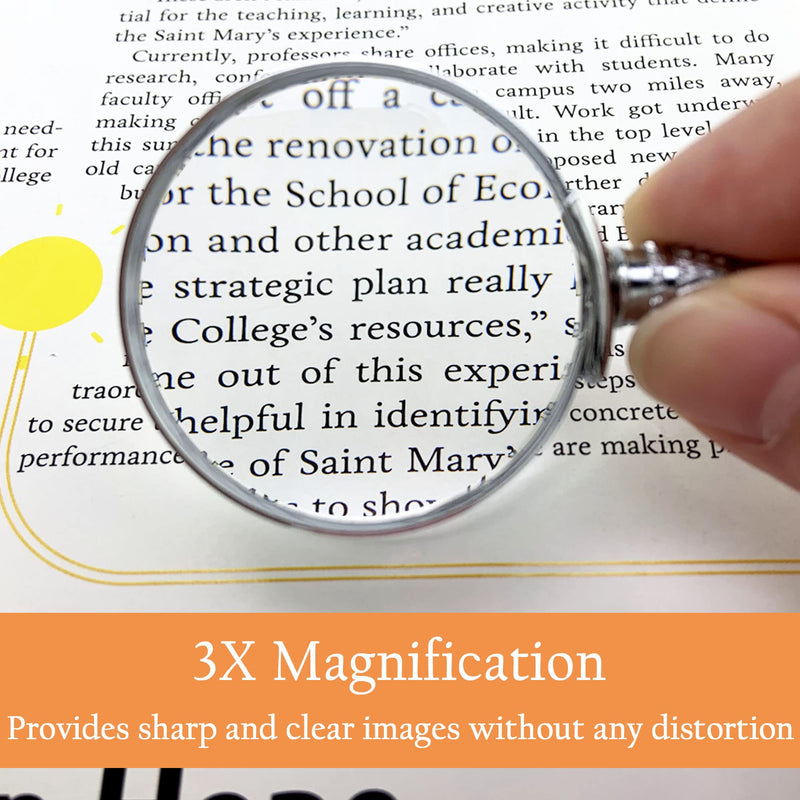 [Australia] - MAGDEPO 3X Necklace Magnifying Glass Stylish Silver Frame Reading Magnifier Pendant Accessories with Card Magnifiers for The Seniors and Elders 
