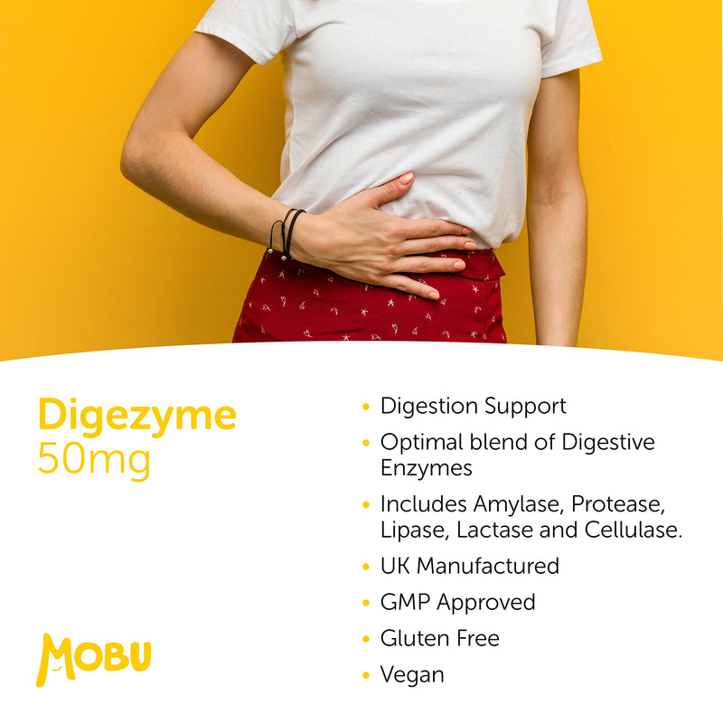 [Australia] - Digestive Enzymes 120 Tablets | Contains Digezyme, Amylase, Lactase, Lipase | Gut Health & Digestion Support | Vegan | UK Made | GMP Approved | MOBU 