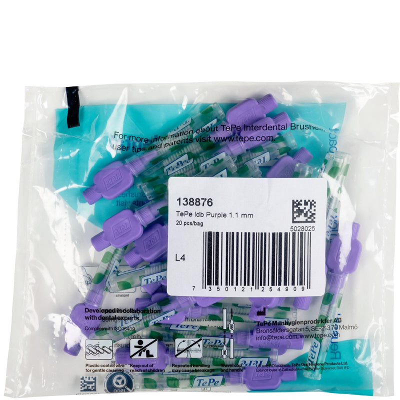 [Australia] - TePe Interdental Brush, Original, Purple, 1.1 mm/ISO 6, 20pcs, plaque removal, efficient clean between the teeth, tooth floss, for narrow gaps 1x20 pcs Purple (Size 6) 