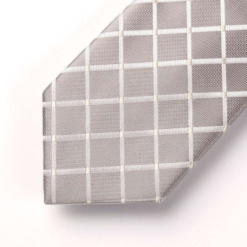 [Australia] - HISDERN Plaid Checkered Tie Handkerchief Woven Classic Men's Necktie & Pocket Square Set S-beige 8.5cm / 3.4 inches in Width 