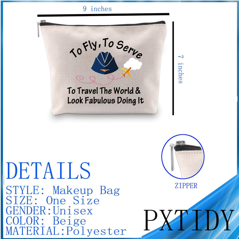 [Australia] - PXTIDY Flight Attendant Gifts Makeup Bag To Fly To Serve To Travel Cosmetic Bag Stewardess Aviation Gifts Flight School Graduation Gift Flight Attendant Travelling Gift (beige) beige 