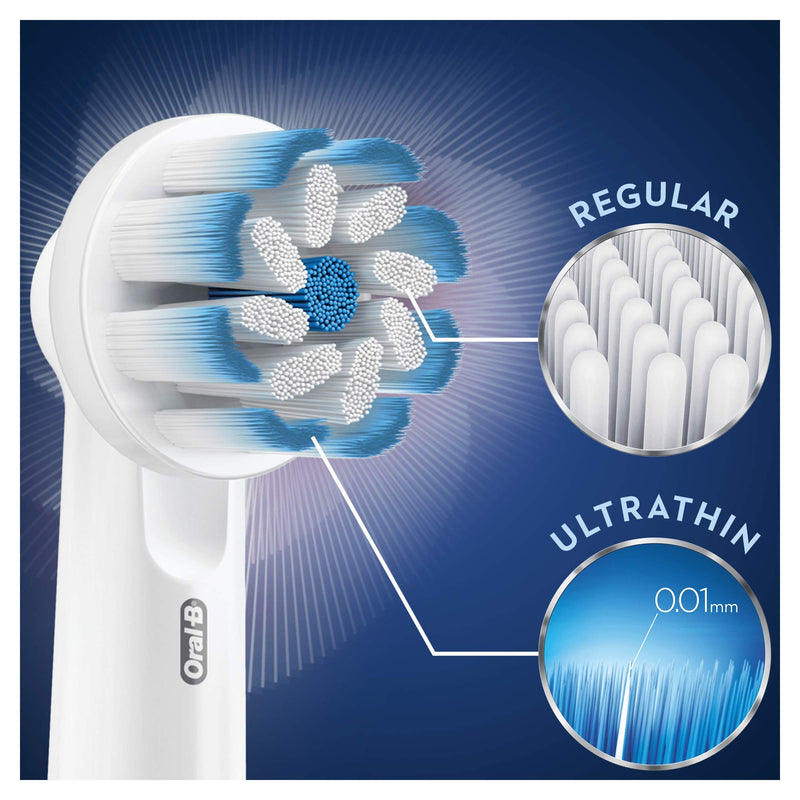 [Australia] - Oral-B Sensitive Clean Electric Toothbrush Head with Clean & Care Technology, Extra Soft Bristles for Gentle Plaque Removal, Pack of 4, White 4 Pack 