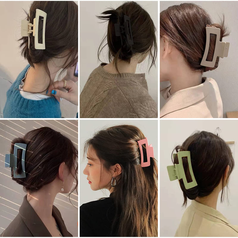 [Australia] - Kavya Hair Claw Clips Strong Hold Rectangle Hair Clip Matte Solid Color Hair Jaw Clamp Non-Slip Catch Hair Clips Jumbo Hair Styling Accessories for Women Girls Thick Hair(6 Colours) Set-1 