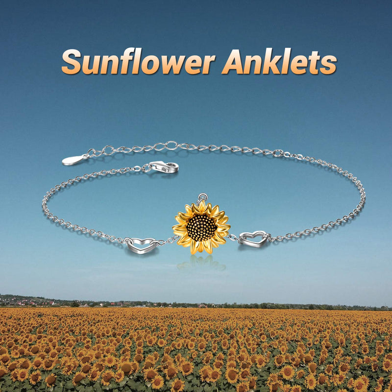[Australia] - POPKIMI S925 Sterling Silver Anklets for Women Girls Jewelry Birthday Gifts C-Sunflower 
