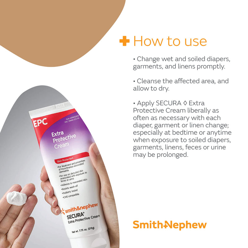 [Australia] - Smith & Nephew SECURA Extra Protective Cream (EPC) Tube, Diaper Rash Cream for Adults, Incontinence Skin Protectant, 3.25 Ounces White 