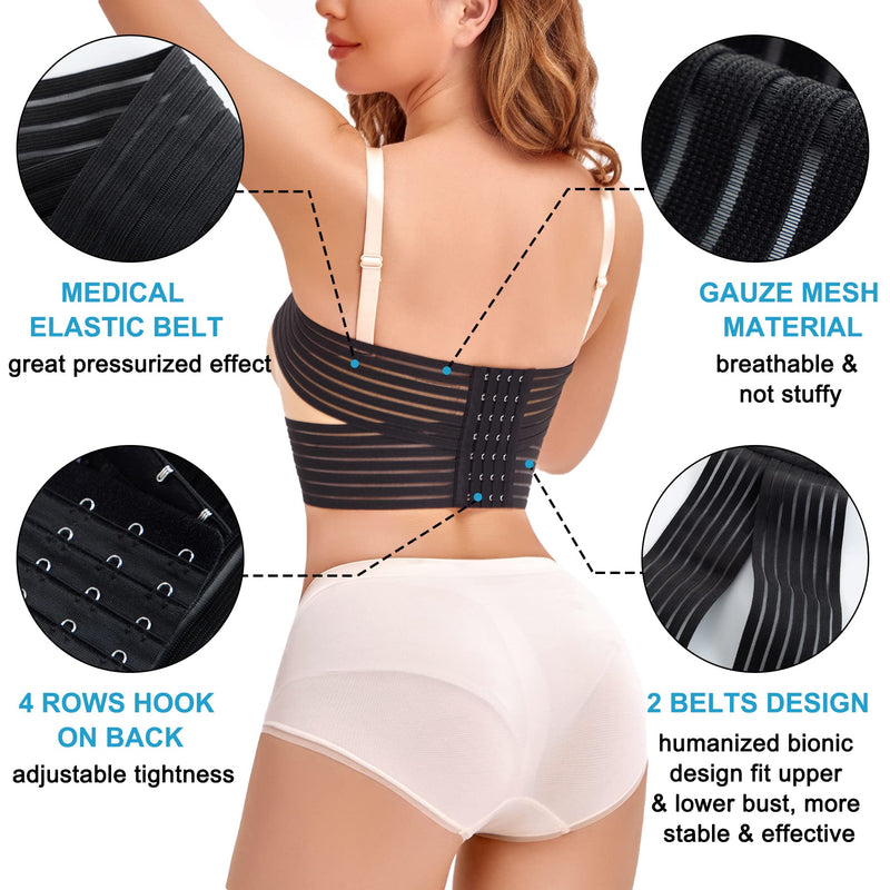 [Australia] - SCARBORO Breast Bands for Women Post Surgery Breast Implant Stabilizer Band Compression Breast Augmentation and Reduction Strap Medical Chest Support Band for Large Breast Exercise XL-2XL Black 
