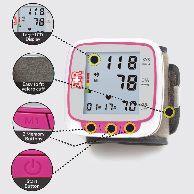 [Australia] - Ever Ready First Aid Fully Automatic Blood Pressure Wrist Cuff Watch Wearable Monitor - Pink- Batteries Included 