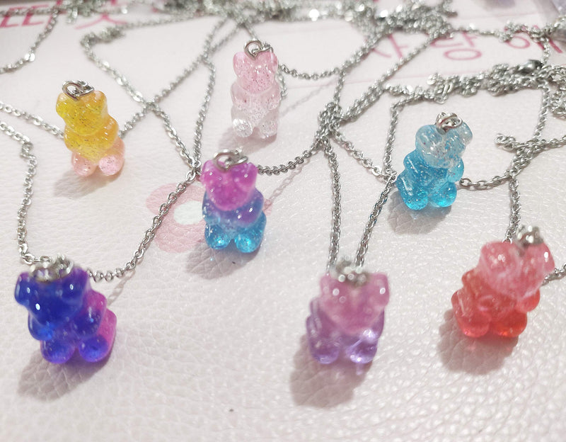 [Australia] - RUIZHEN Mix Multi-Color Resin Gummy Bear Pendant Necklace Stainless Steel Chain blue 