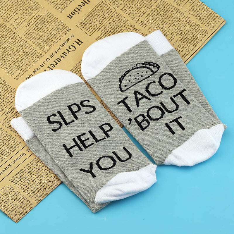 [Australia] - PYOUL 1 Pair Speech Language Pathologist Gift Speech Therapy Gifts SLP Help You Taco About It Socks With Saying Funny SLP Gift SLP 1 Pair 