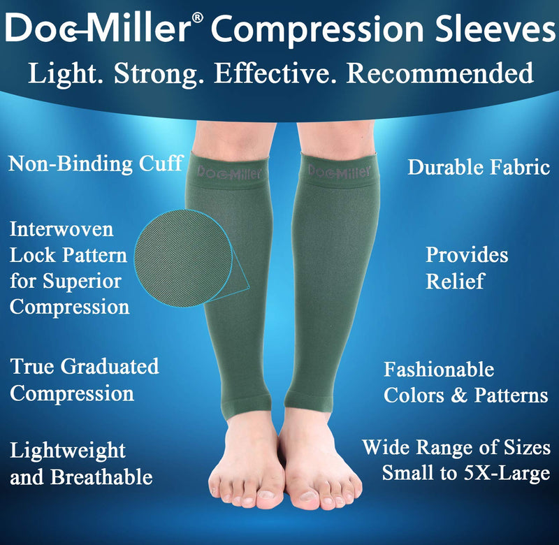 [Australia] - Doc Miller Calf Compression Sleeve Men and Women - 20-30mmHg Shin Splint Compression Sleeve Recover Varicose Veins, Torn Calf and Pain Relief - 1 Pair Calf Sleeves Dark Green Color - Small Size 