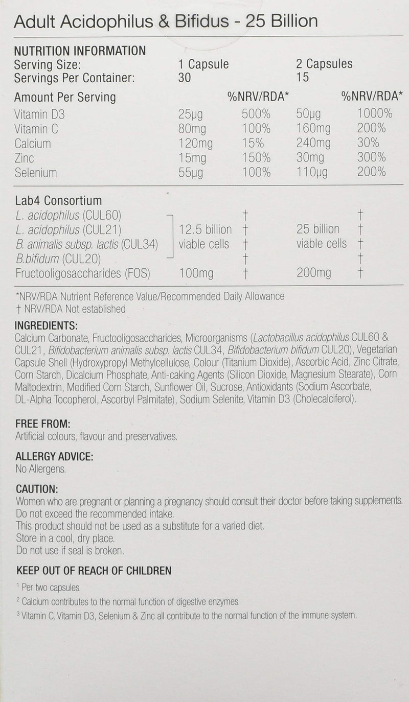 [Australia] - Pro-Ven Probiotics Adult Digestive Supplement Vegan Acidophilus & Bifidus 25 Billion CFU Capsules Multi-Strain High Strength Friendly Bacteria 30 Capsules - UK Made 