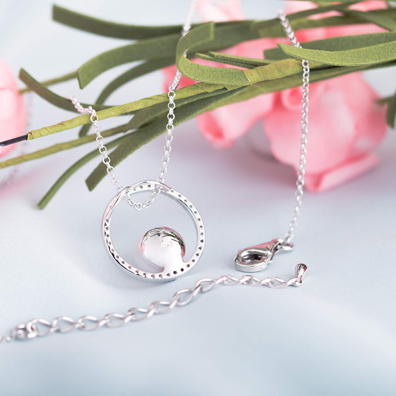 [Australia] - MOLAH 925 Silver 9-9.5mm Genuine Cultured Freshwater Pearl and Simulated Diamond CZ Circle Pendant Necklace 
