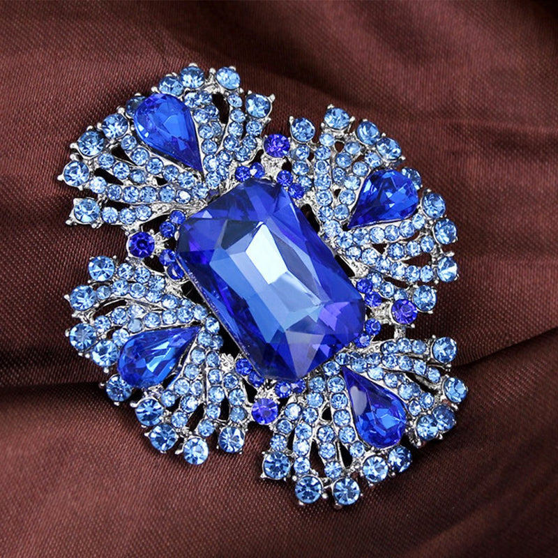 [Australia] - Ezing 4pcs Big Blue Crystal Silver Plated Brooch for Wedding Bouquet 