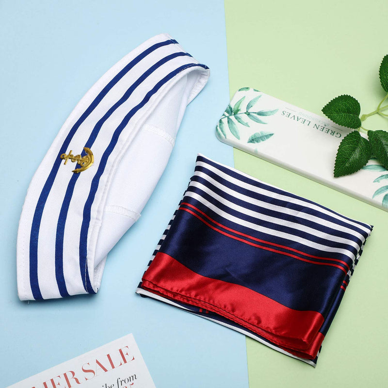 [Australia] - Sailor Hat and Scarf Set for Women Fancy Navy Outfit Blue with White Sail Hat Navy Sailor Hat, Navy and White Scarf for Costume Accessory, Dressing Up for Party 