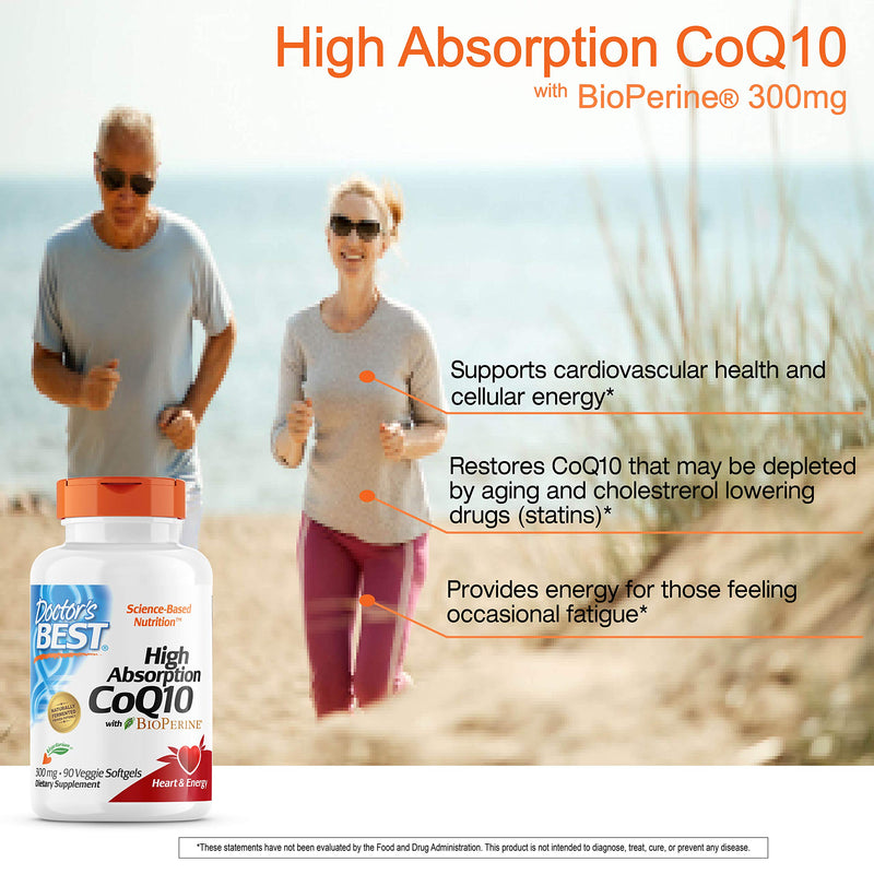 [Australia] - Doctor's Best High Absorption CoQ10 with BioPerine, Vegetarian, Gluten Free, Naturally Fermented, Heart Health & Energy Production, 300 mg 90 Veggie Softgels 