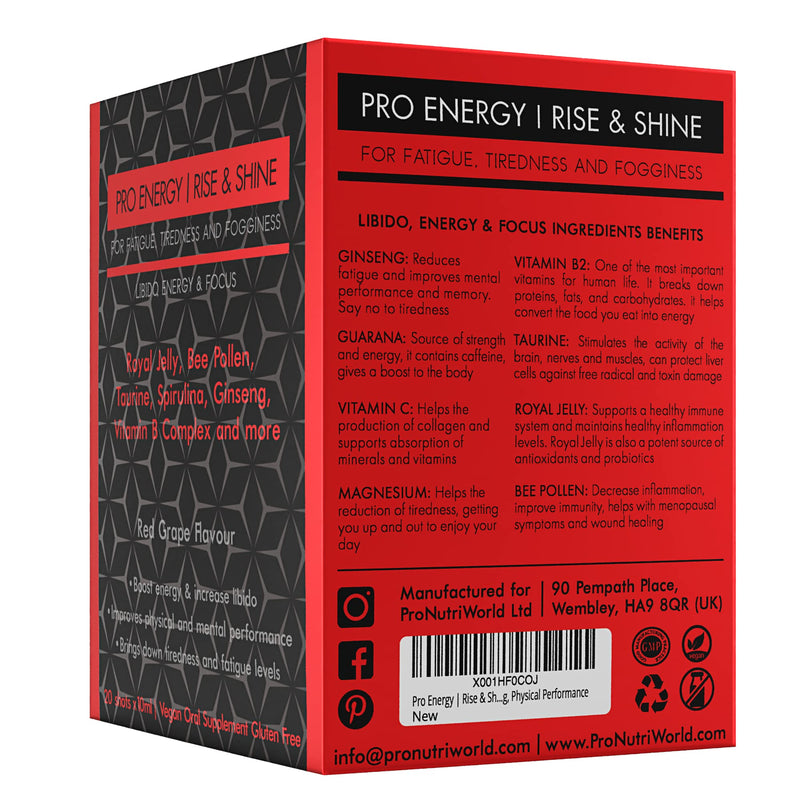 [Australia] - Liquid Korean Ginseng and Royal Jelly, Guarana, Bee Pollen and Taurine, High Dose Immunity Drink, Reduces Tiredness and Fatigue, 20 Energy Shots 