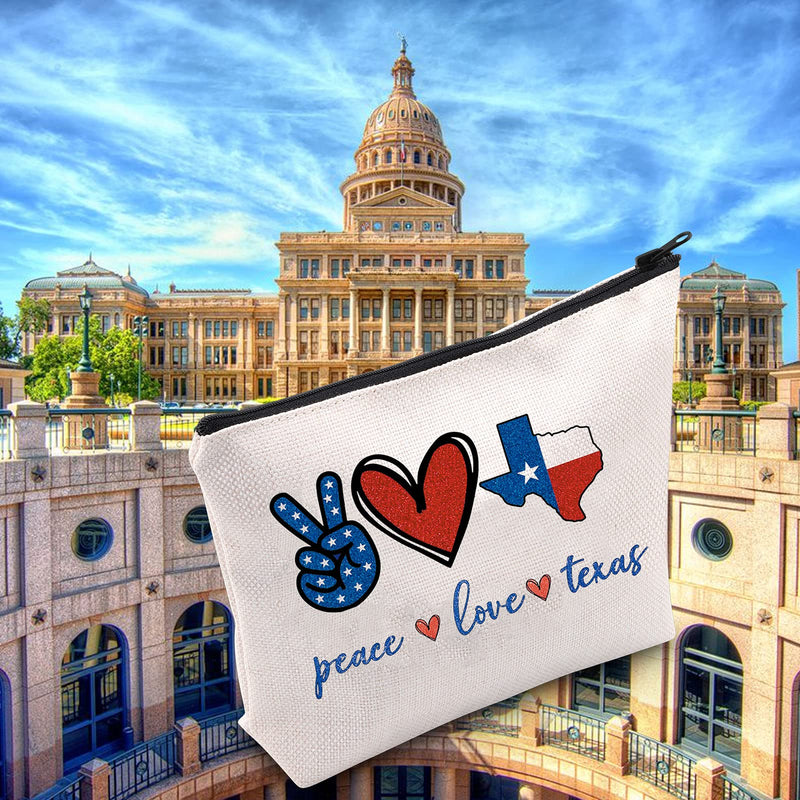 [Australia] - LEVLO Funny Texas Map Cosmetic Bag Proud Texan Gift Peace Love Texas Makeup Zipper Pouch Bag Texas Lone Star State Gift, Peace Love Texas, 