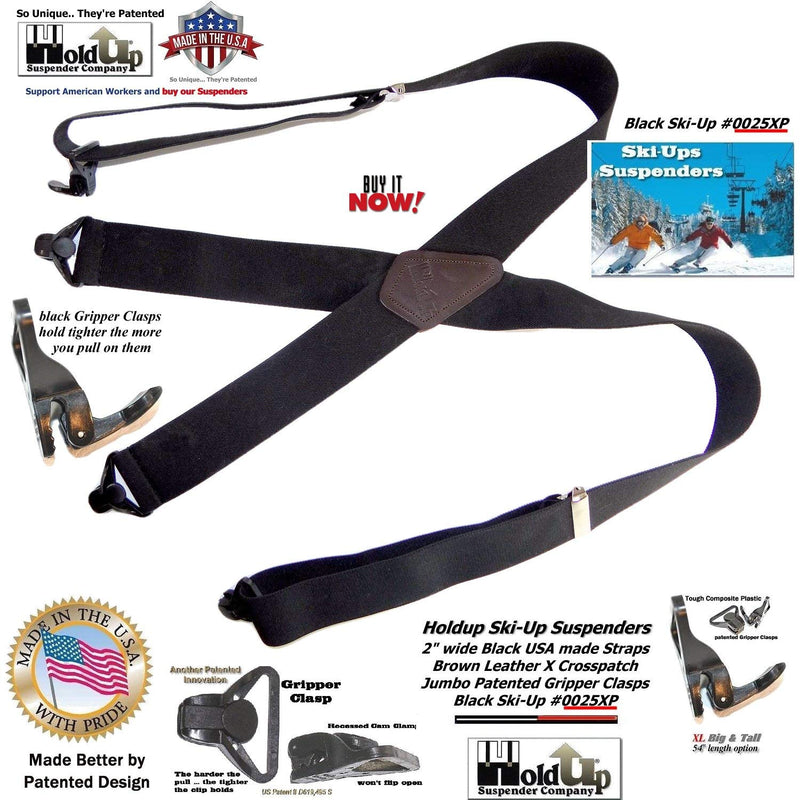 [Australia] - HoldUp 2" wide black Ski-Up Suspenders with Black Jumbo Gripper Clasp 