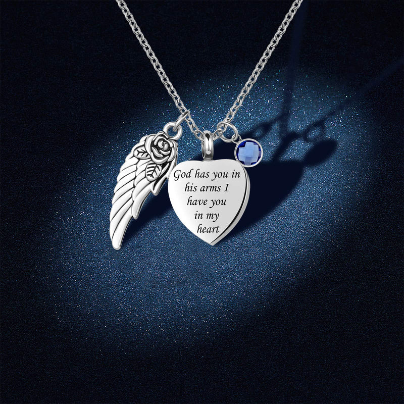 [Australia] - YSAHan Heart Cremation Urn Necklace for Ashes Angel Wing Memorial Pendant with 12 Birthstones Stainless Steel Keepsake Jewelry Jul 