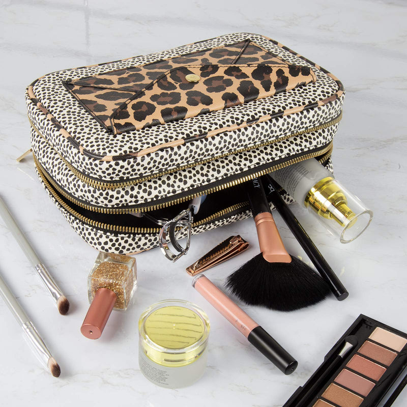 [Australia] - Nicole Miller Makeup Bag, Travel Toiletry Case, and Cosmetic Bag- 2 Zipper, Large Makeup Organizer (Animal Print) 