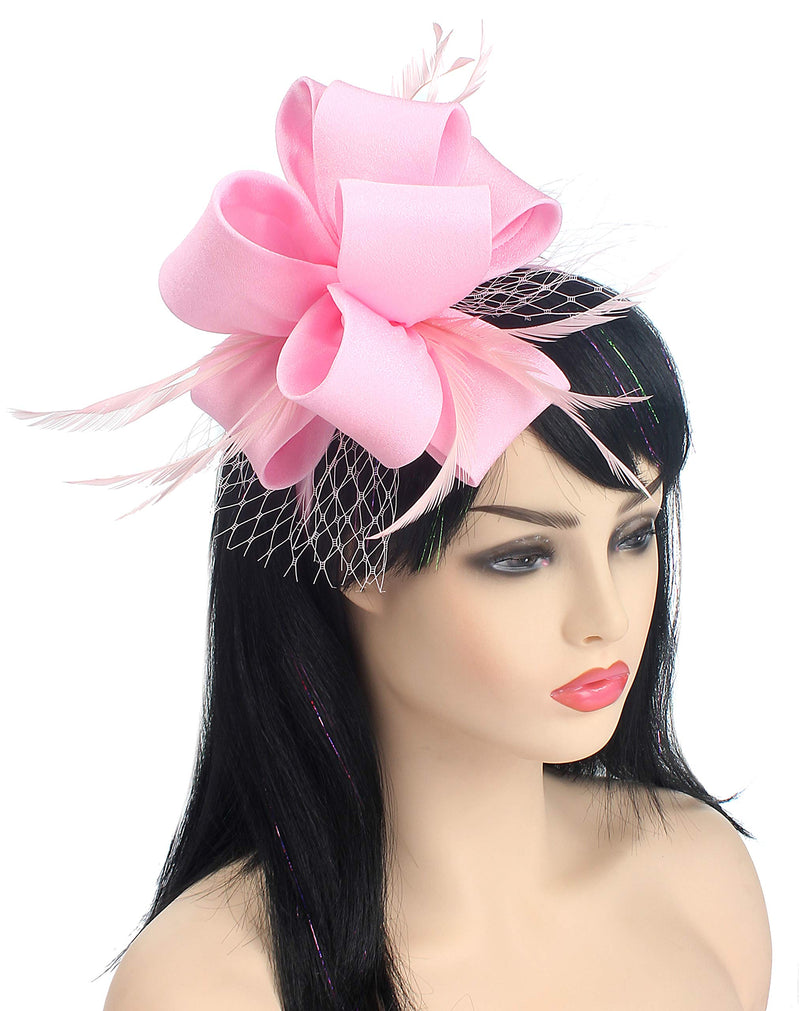 [Australia] - Myjoyday Fascinators for Women Derby Headband Wedding Tea Party Hats Hair Clip for Girls 005-pink 