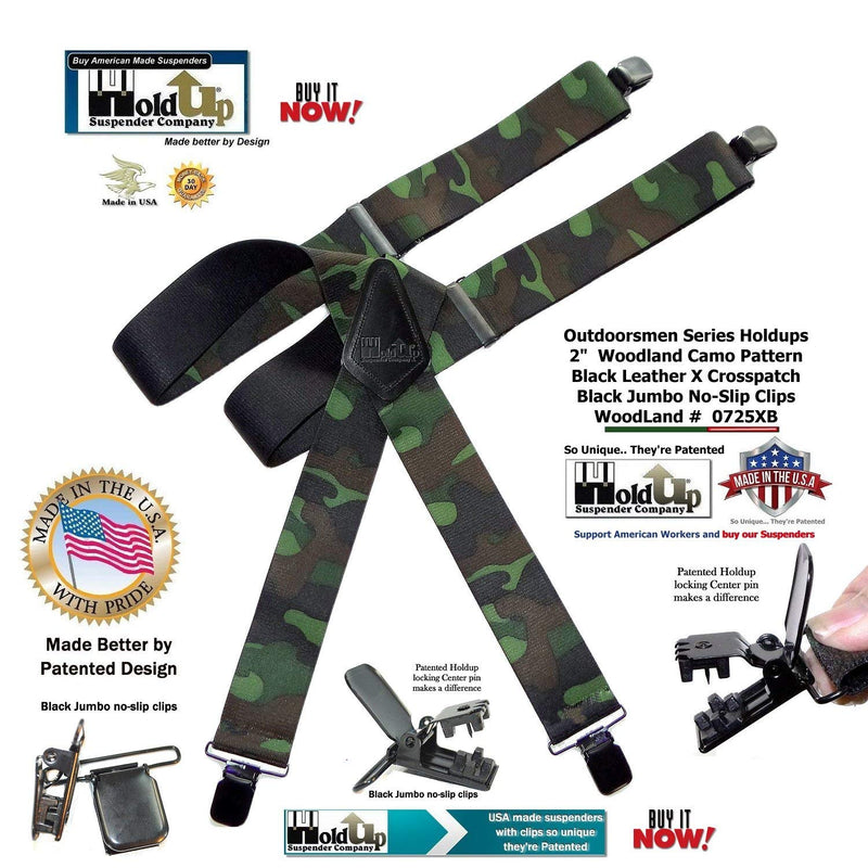 [Australia] - Holdup Suspender Company's 2" Wide Woodland Camouflage Hunting Suspenders with jumbo Patented No-slip Clips 