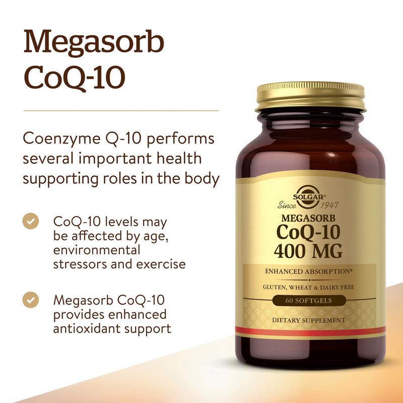 [Australia] - Solgar Megasorb CoQ-10 400 mg, 60 Softgels - Supports Heart & Brain Function - Coenzyme Q10 Supplement - Enhanced Absorption - Gluten Free, Dairy Free - 60 Servings 