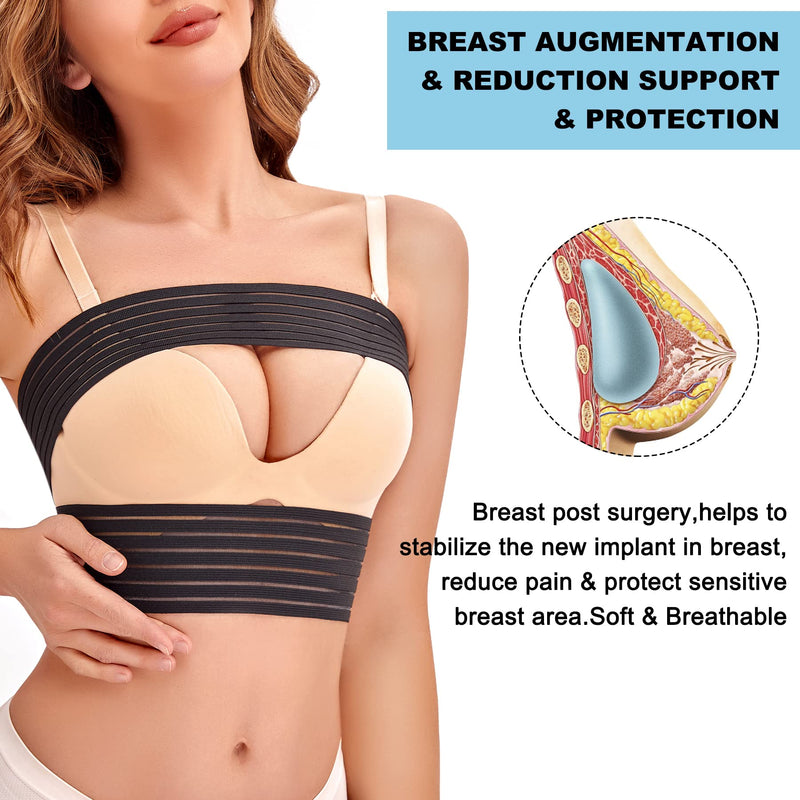 [Australia] - SCARBORO Breast Bands for Women Post Surgery Breast Implant Stabilizer Band Compression Breast Augmentation and Reduction Strap Medical Chest Support Band for Large Breast Exercise XL-2XL Black 