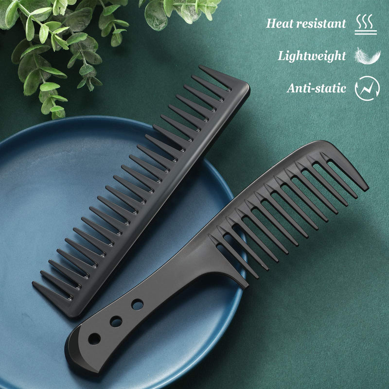 [Australia] - 2 Pieces Wide Tooth Detangling Comb Large Hair Detangling Comb Carbon Fiber Cutting Comb Anti-Static Heat Resistant Styling Comb for Long Wet Hair Curly Hair 