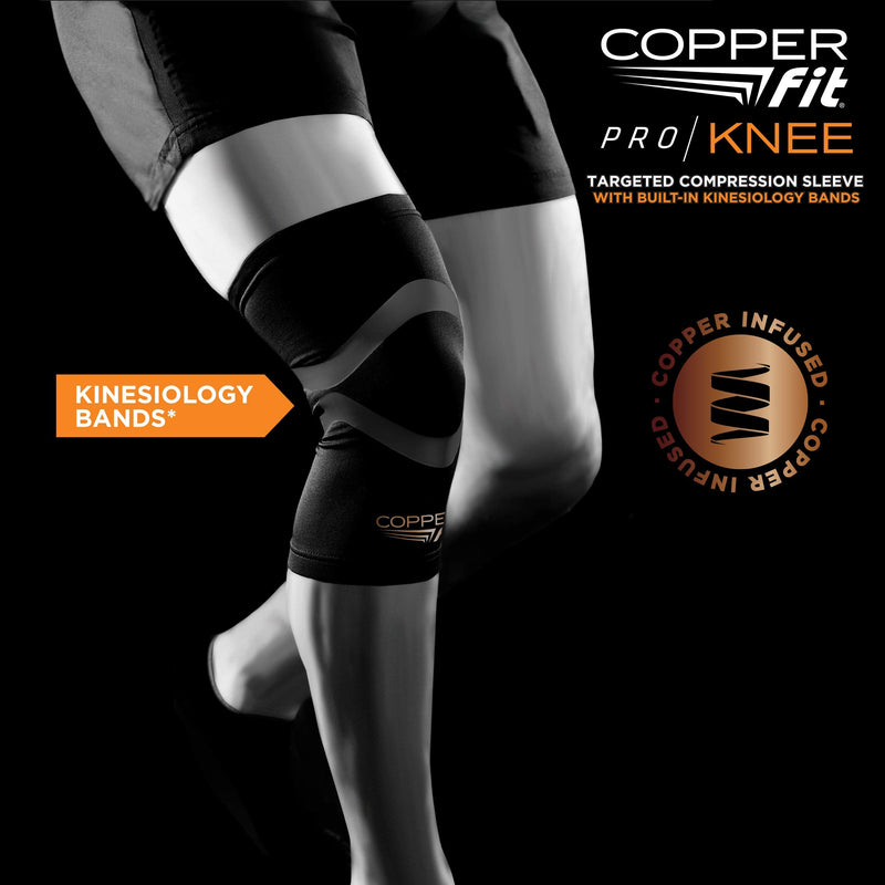 [Australia] - Copper Fit Pro Series Compression Knee Sleeve, Black with Copper Trim, Large, Packaging may Vary 