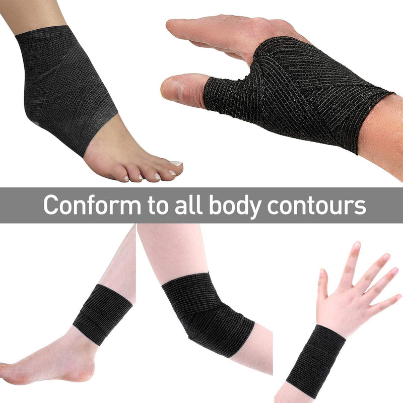 [Australia] - 12 Pack Self Adherent Cohesive Wrap Bandages - 2”Wide, 5 Yards - All Sports Athletic Tape | Elastic Self Adhesive Tape | Breathable Wound Tape | First Aid Stretch, Cover All Tape(Black) 