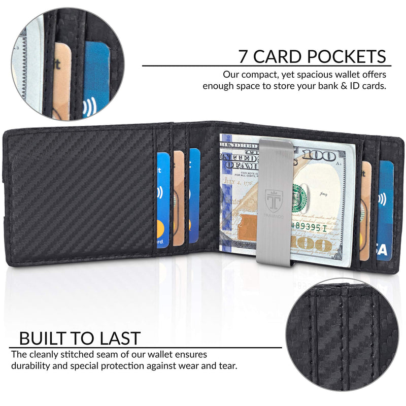 [Australia] - TRAVANDO Money Clip Wallet ATLANTA Mens Front Pocket Slim RFID Blocking - Credit Card Holder - Mini Bifold Carbon Leather 