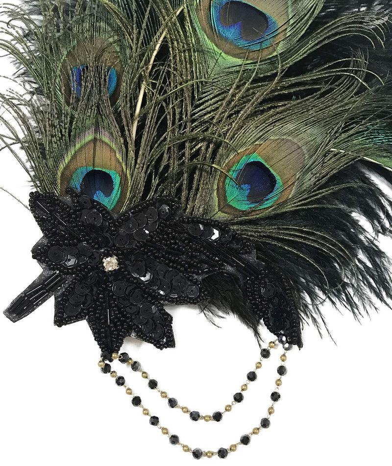 [Australia] - Z&X Peacock Feather Fascinator Hair Clip Headband 1920s Costume Flapper Headpiece C- Green 