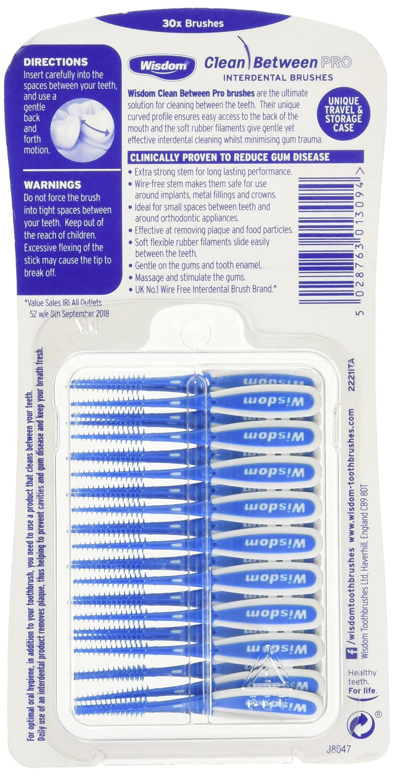 [Australia] - Wisdom Toothbrushes Clean Between Pro Interdental Brushes, Fine, Pack of 3, 90-Count, 100 g 