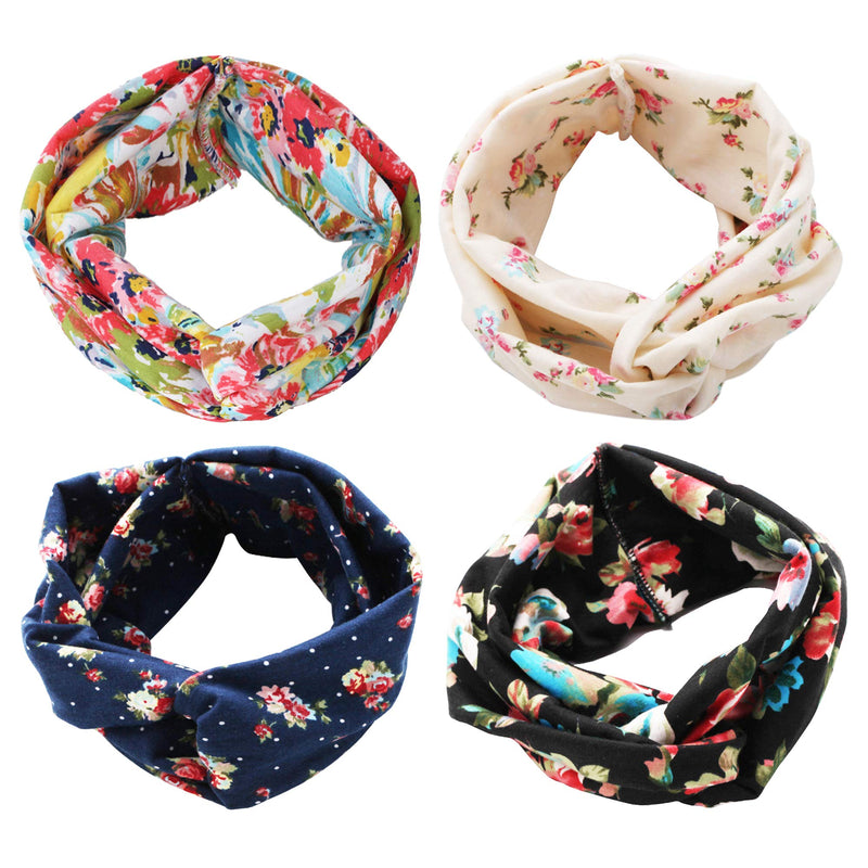 [Australia] - 4 Pack Women Headband Boho Floal Style Criss Cross Head Wrap Hair Band Set1 