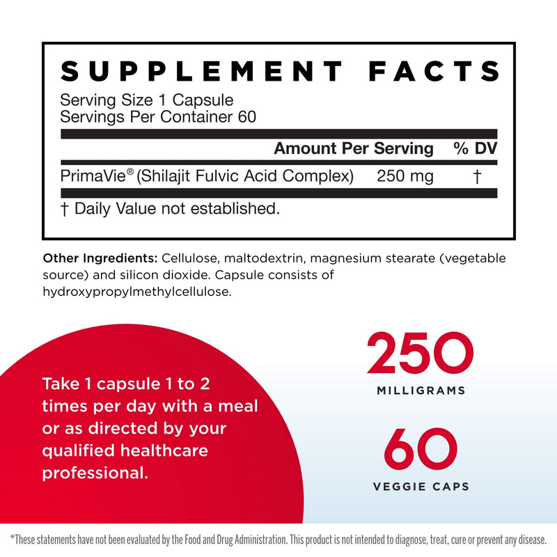 [Australia] - Jarrow Formulas Shilajit Fulvic Acid Complex 250 mg - 60 Veggie Caps - Supports Energy Production, Mitochondrial Function & Co-Q10 Activity - Gluten Free - 60 Servings 60 Count (Pack of 1) 