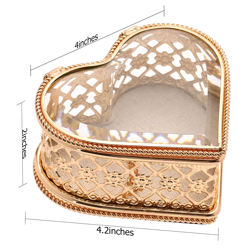 [Australia] - Handmade Art Glass Metal Jewelry Box Heart Shape Display Case for Women 