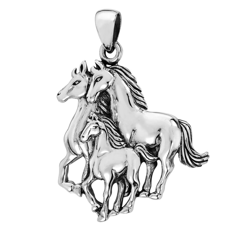 [Australia] - AeraVida Equestrian Family Three Wild Horses Family .925 Sterling Silver Pendant 